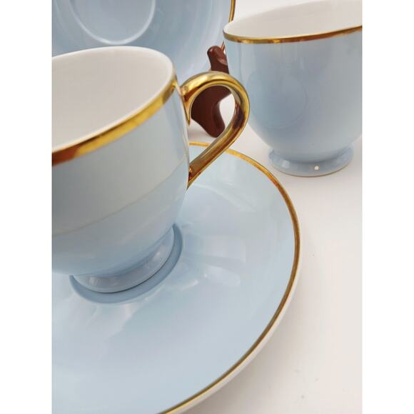 Ralph Lauren Hampton’s Tea Sky Blue with Gold Trim CUPS & SAUCERS Set Of 2 Vtg - Picture 9 of 10